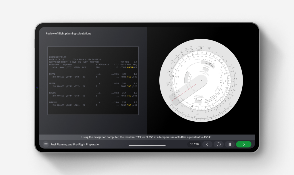 Tablet shows Basic Instrument Rating course on LMS platform