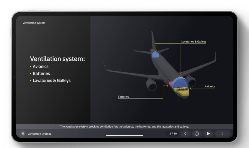 Tablet device presences part of e-learning Airbus A320neo training on LMS Platform