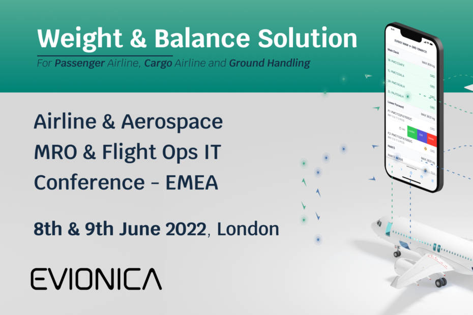 Graphic with Evionica's W&B solutions and MRO Conference