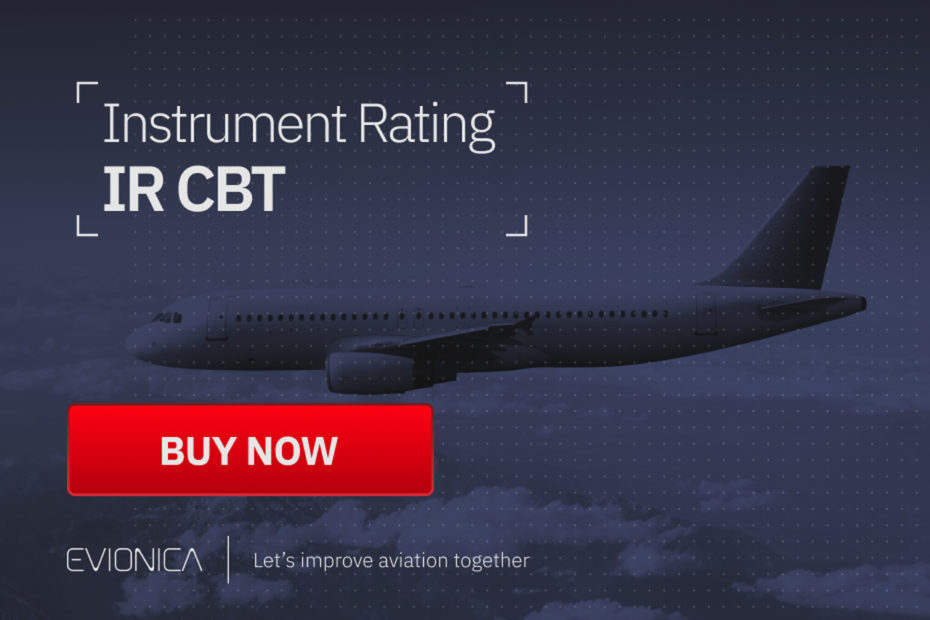graphic shows plane and course title: Instrument Rating", designed by Evionica pilot experts