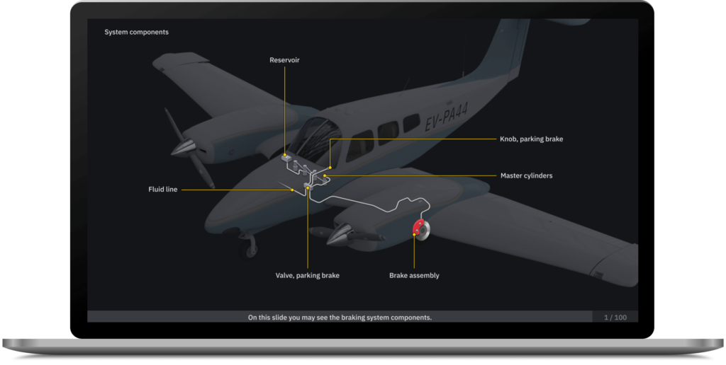 Image shows screen from Piper PA-44 CBT course