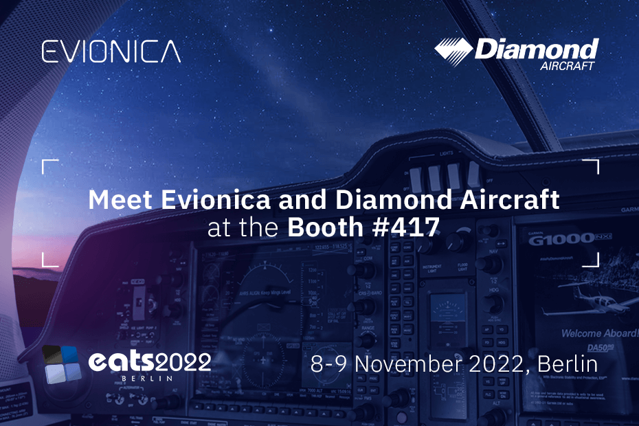 Image shows logo of Diamond and Evionica and information about EATS2022 event