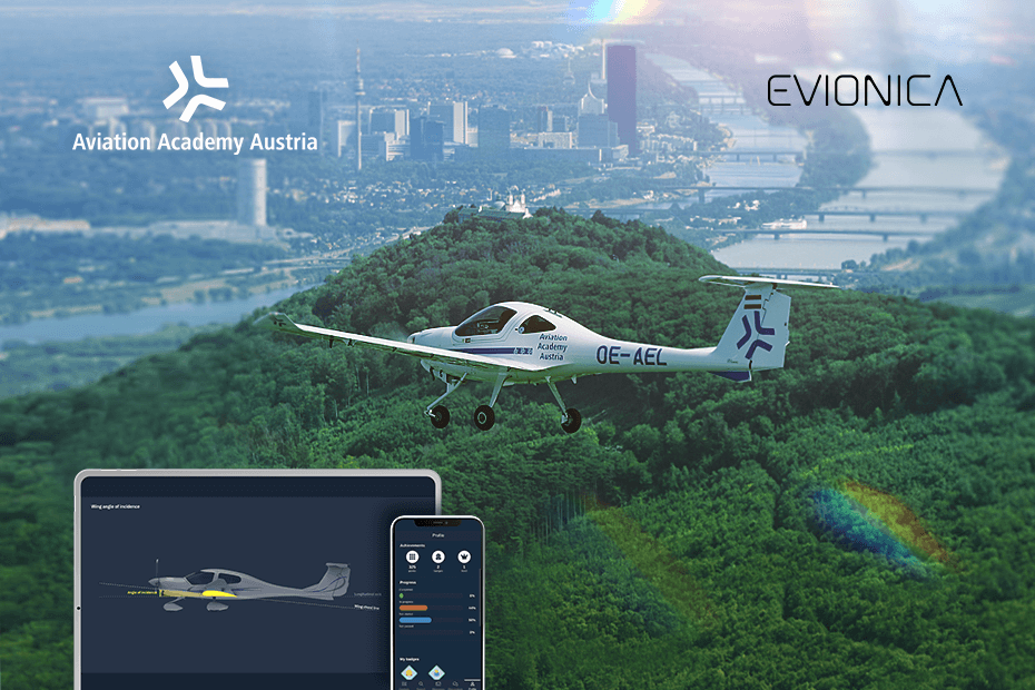 Picture shows screen from Evionica's online course with logo of Aviation Academy Austria