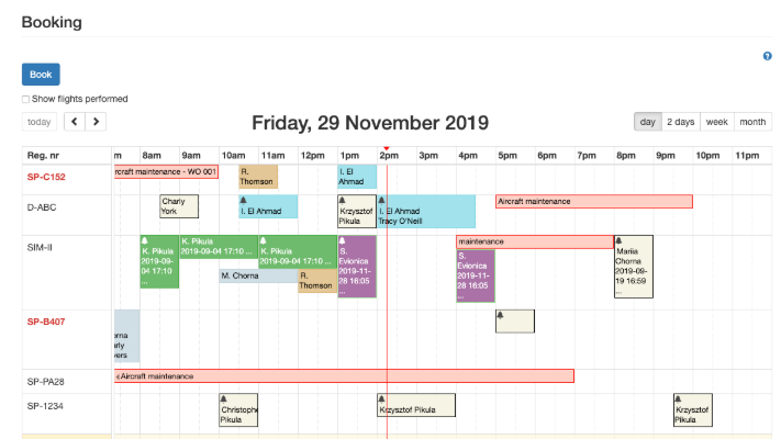 Scheduling/Planning of Flights, Simulator Sessions & Theory Classrooms